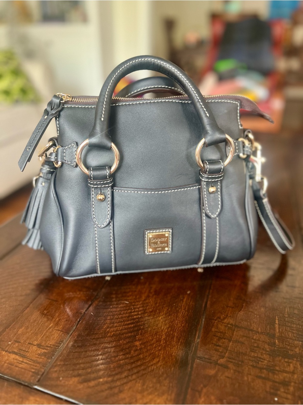 Dooney & Bourke 1975 Black Leather Dome Satchel Crossbody Bag Gold Hardware
